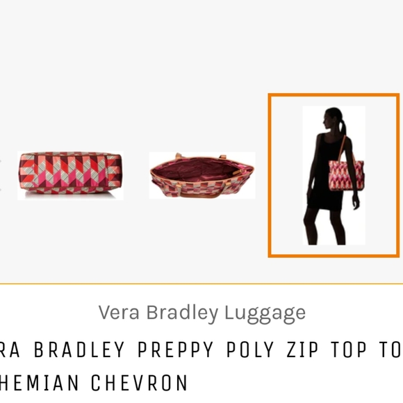 Vera Bradley LuggageVERA BRADLEY PREPPY POLY ZIP TOP TOTE, BOHEMIAN CHEVRON - Picture 6 of 6